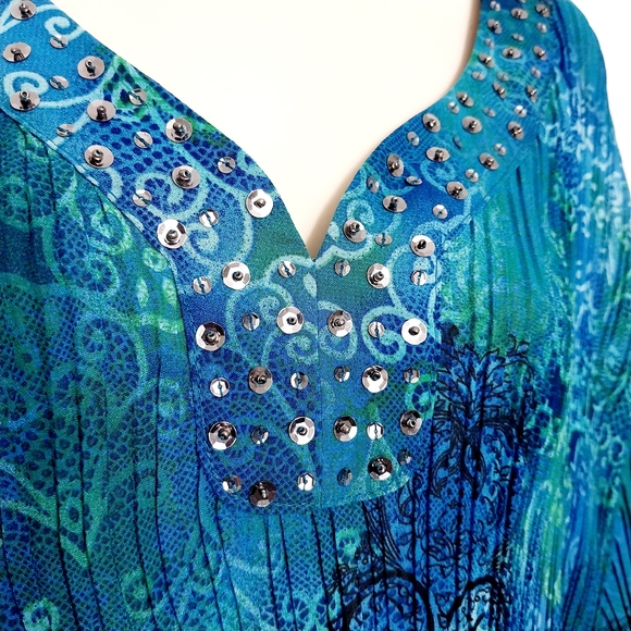 🔵BOGO FREE🔵 Catherines Added Dimensions Top Boho Sequins Sz 2X - Picture 2 of 6